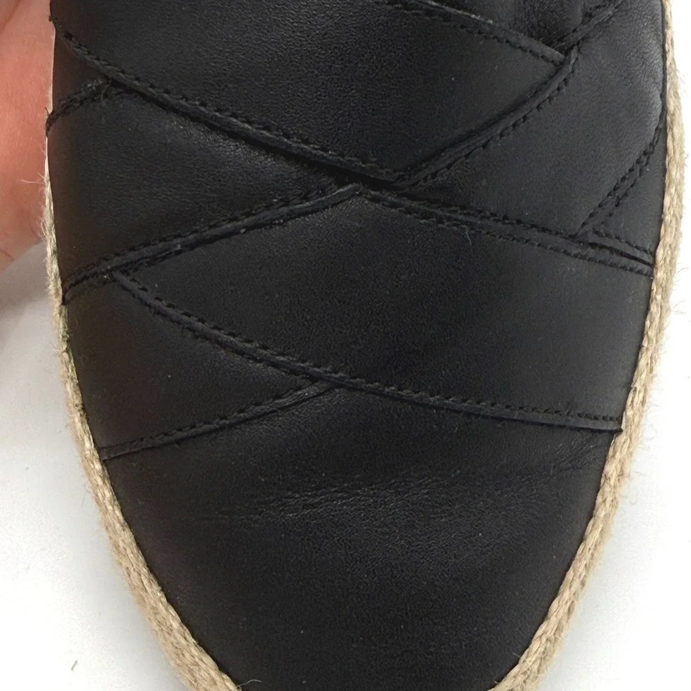 Clarks Espadrille Flats Womens 9.5 Black Leather Danelly Shine Comfort Slip on
